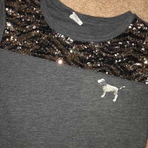 VS pink, Dark grey, sequined t shirt